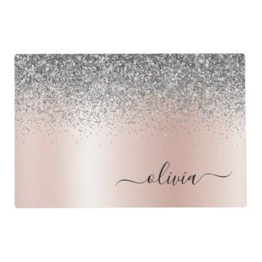 Rose Gold - Blush Pink Silver Glitter Monogram Placemat