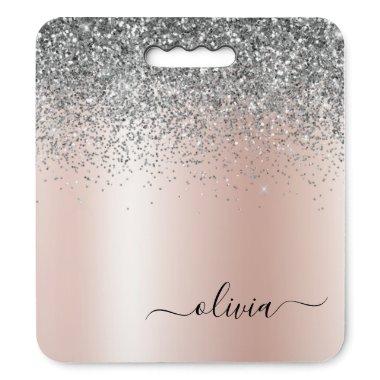 Rose Gold - Blush Pink Silver Glitter Monogram Seat Cushion