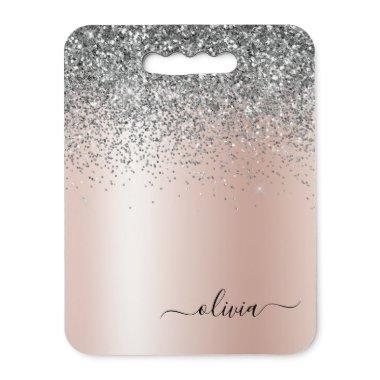 Rose Gold - Blush Pink Silver Glitter Monogram Seat Cushion