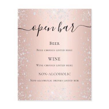 Rose gold blush silver glitter budget bar menu flyer