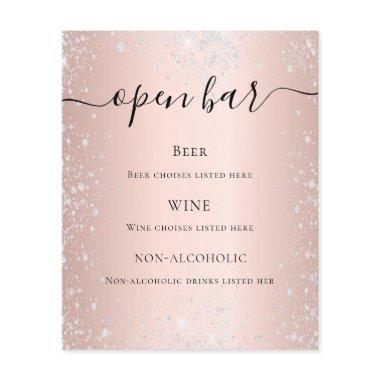 Rose gold blush silver glitter script bar menu