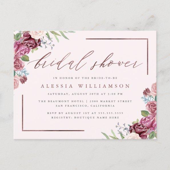 Rose Gold Blush Watercolor Floral Bridal Shower Invitation PostInvitations