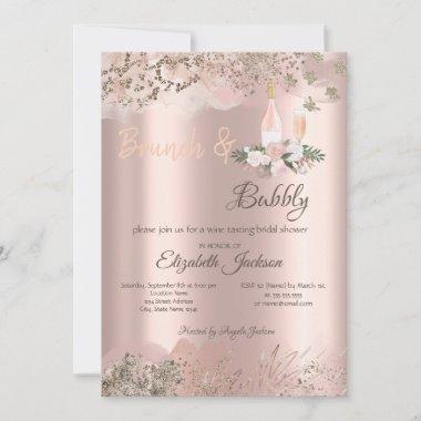 Rose Gold Border Brunch & Bubbly Bridal Shower Invitations