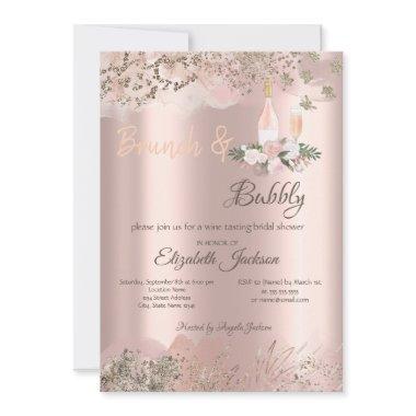 Rose Gold Border Brunch & Bubbly Bridal Shower Invitations