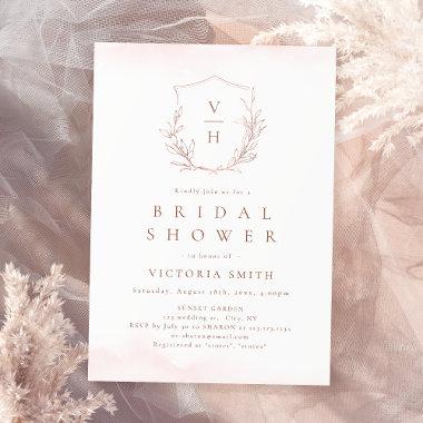 Rose gold botanical crest monogram bridal shower Invitations