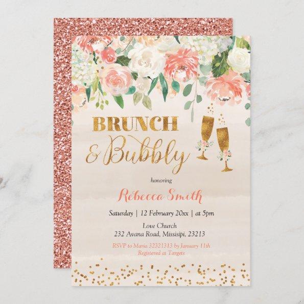 Rose Gold Brunch and Bubbly Shower Invitations