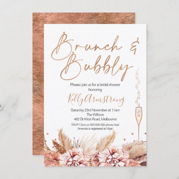 Rose Gold Brunch Bubbly Boho Bridal Shower Invitations