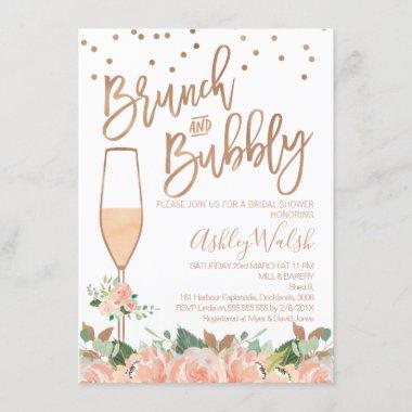 Rose Gold Brunch Bubbly Bridal Shower Invitations