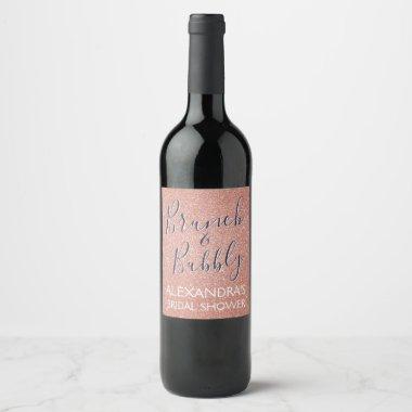 Rose Gold Brunch & Bubbly Bridal Shower Wine Label