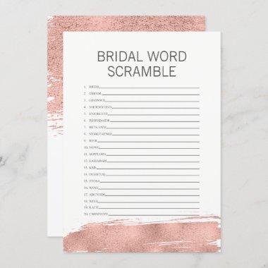 Rose Gold Brushstroke Bridal Word Scramble Game Invitations