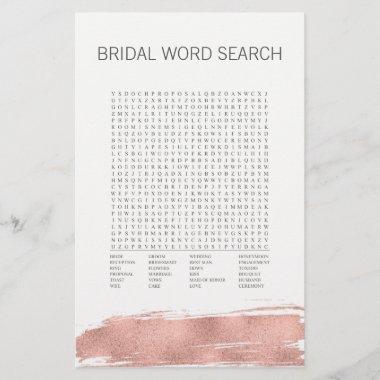 Rose Gold Brushstroke Bridal Word Search Game