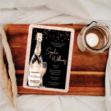 Rose Gold Bubbly Champagne Bridal Shower Invitations