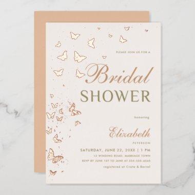 Rose Gold Butterfly Swirls Elegant Bridal Shower Foil Invitations