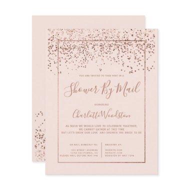 Rose gold confetti blush bridal shower by mail Invitations