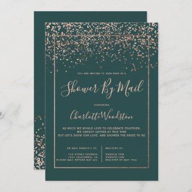 Rose gold confetti green bridal shower by mail Invitations