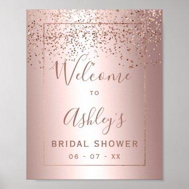 Rose gold confetti metallic bridal shower welcome poster