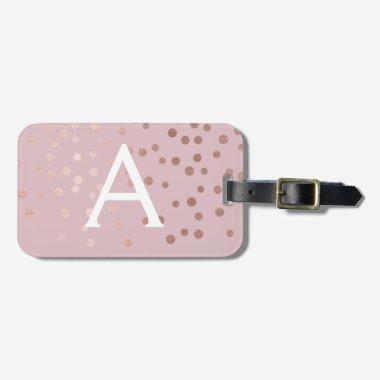 Rose Gold Confetti Monogram Name and Initial Luggage Tag