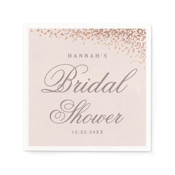 Rose Gold Confetti Script Bridal Shower Napkins