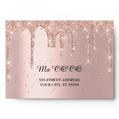 Rose Gold Confetti Wedding Bridal Corporate Drips Envelope