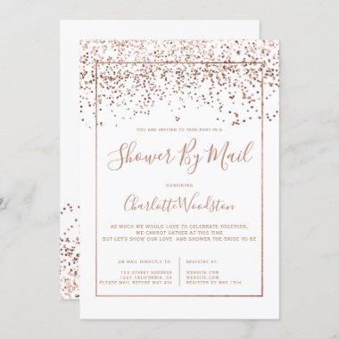 Rose gold confetti white bridal shower by mail Invitations