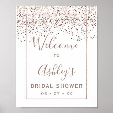 Rose gold confetti white bridal shower welcome poster