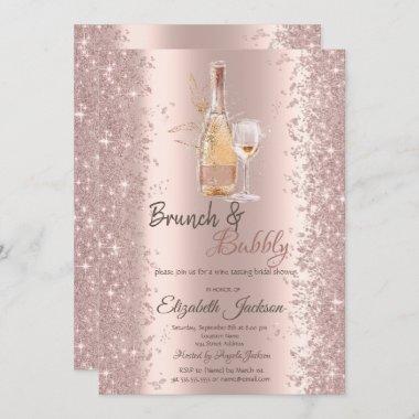 Rose Gold Confetti Wine Glass Bridal Shower Invitations