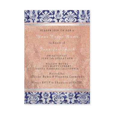 Rose Gold Copper Silver Blue Damask Bridal 16th