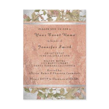 Rose Gold Copper Silver Floral Bridal 16th Green Invitations