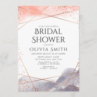Rose Gold Dawn Watercolor Geometric Bridal Shower Invitations