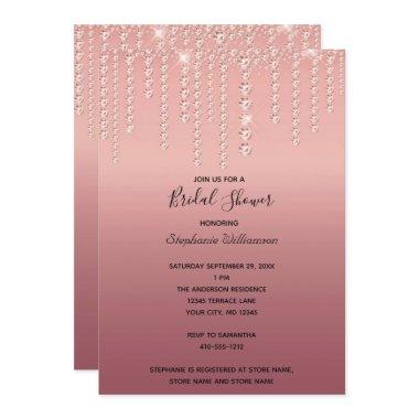 Rose Gold Diamonds Dripping Trendy Bridal Shower Invitations