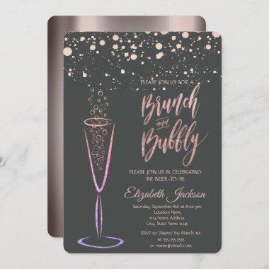 Rose Gold Dots Champagne Glass Bridal Shower Invitations