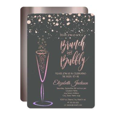 Rose Gold Dots Champagne Glass Bridal Shower Invitations