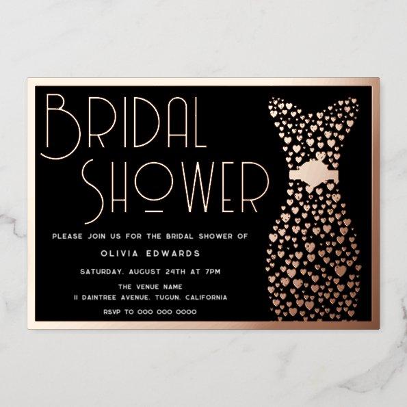 Rose Gold Dress Black Bridal Shower Foil Invitations