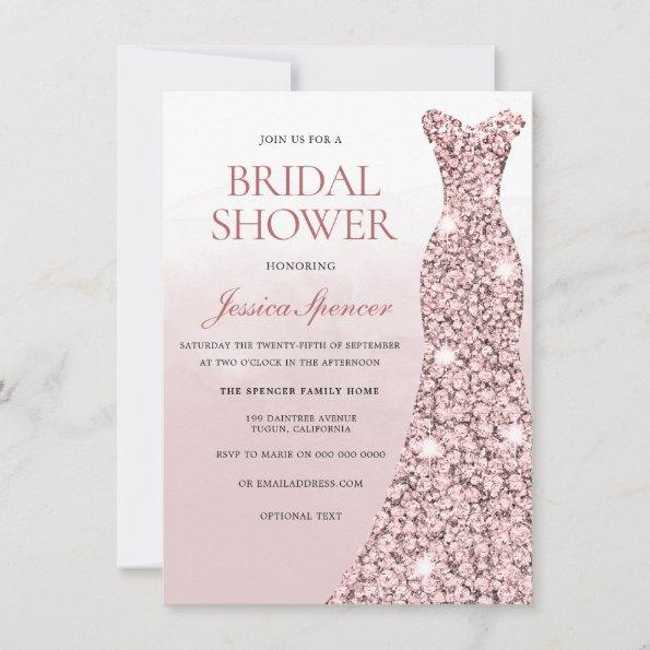 Rose Gold Dress Dusty Rose Bridal Shower Invitations