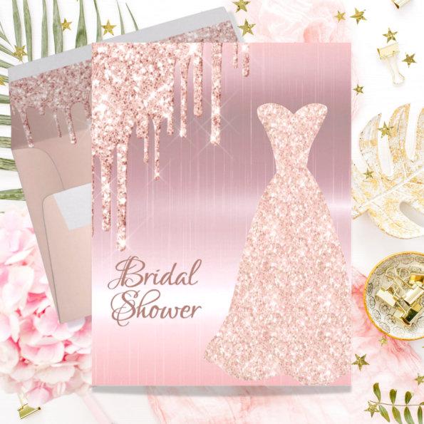 Rose gold dress glitter bridal shower invitation postInvitations