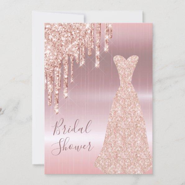 Rose gold dress glittery sparkle bridal shower Invitations