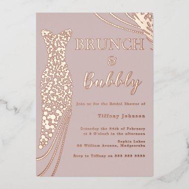 Rose Gold Dress Pink Bridal Shower Brunch & Bubbly Foil Invitations