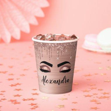 Rose Gold Dripping Glitter Glam Eyes Paper Cups
