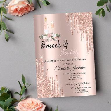 Rose Gold Drips Brunch & Bubbly Bridal Shower Invitations