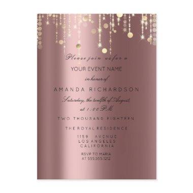 Rose Gold Drips Confetti Bridal Birthday Invitations