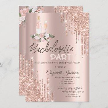 Rose Gold Drips Flowers Bachelorette Party Invitations