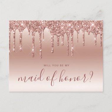 Rose gold drips will you be my maid of honor invitation postInvitations