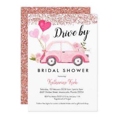 Rose Gold Drive by Bridal Shower Invitations