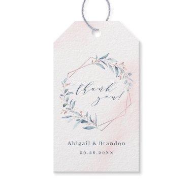 Rose Gold Dusty Blue Greenery Geometric Thank You Gift Tags