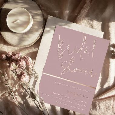 Rose Gold Dusty Mauve Pink Modern Bridal Shower Foil Invitations