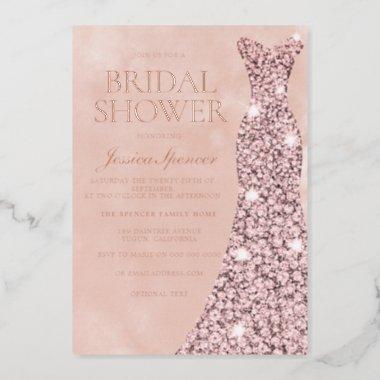 Rose Gold, Dusty Rose & Blush Dress Bridal Shower Foil Invitations