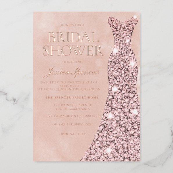Rose Gold, Dusty Rose & Blush Dress Bridal Shower Foil Invitations
