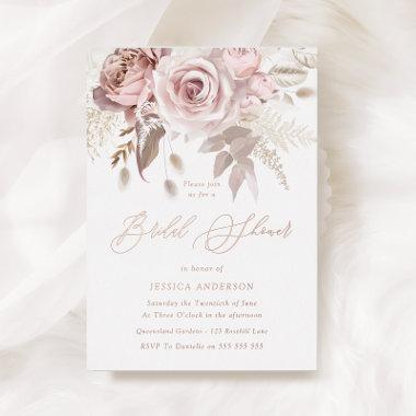 Rose Gold, Dusty Rose & Blush Floral Bridal Shower Foil Invitations