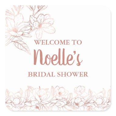 Rose Gold Elegant Magnolia Flowers, Bridal Shower Square Sticker