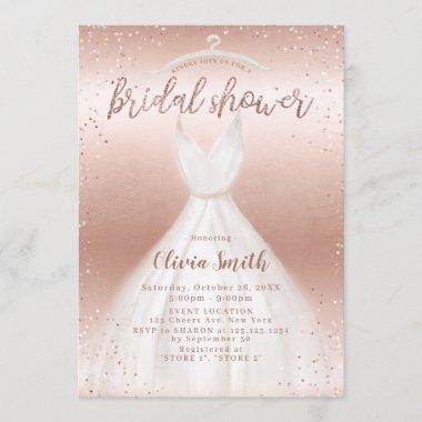 Rose Gold Elegant Wedding Dress Bridal Shower Invitations